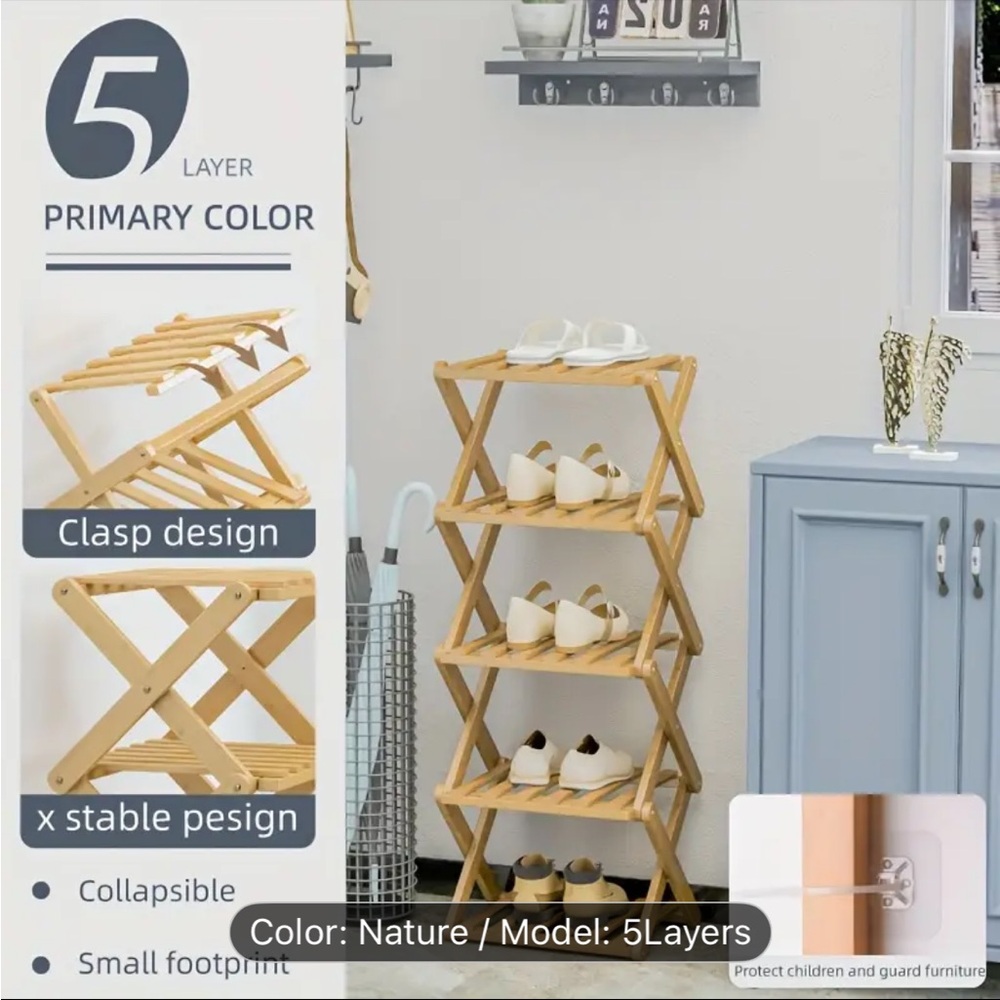 5 Tiered Bamboo Shoe Rack